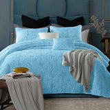 NNEDSZ Cotton Rich Lightly Quilted Coverlet Set Floriade Aqua Queen