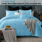 NNEDSZ Cotton Rich Lightly Quilted Coverlet Set Floriade Aqua Queen