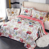 NNEDSZ 100% Cotton Lightly Quilted Coverlet Set Peacock Garden Pink Queen
