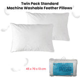 NNEDSZ At Home Homewares Pack of 2 Standard Machine Washable Feather Pillows 45 x 70 +13 cm