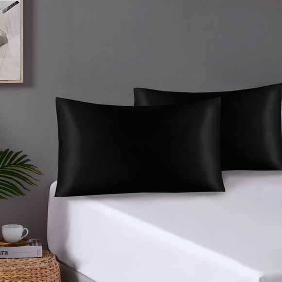 NNEDSZ Pair of Standard Satin Silk Pillowcases with Envelope Closure 51 x 76 cm Black
