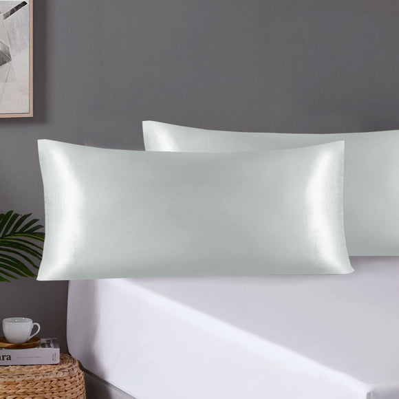 NNEDSZ Pair of King Satin Silk Pillowcases with Envelope Closure 51 x 102 cm Grey