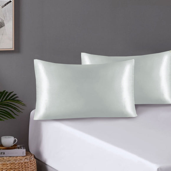 NNEDSZ Pair of Standard Satin Silk Pillowcases with Envelope Closure 51 x 76 cm Grey