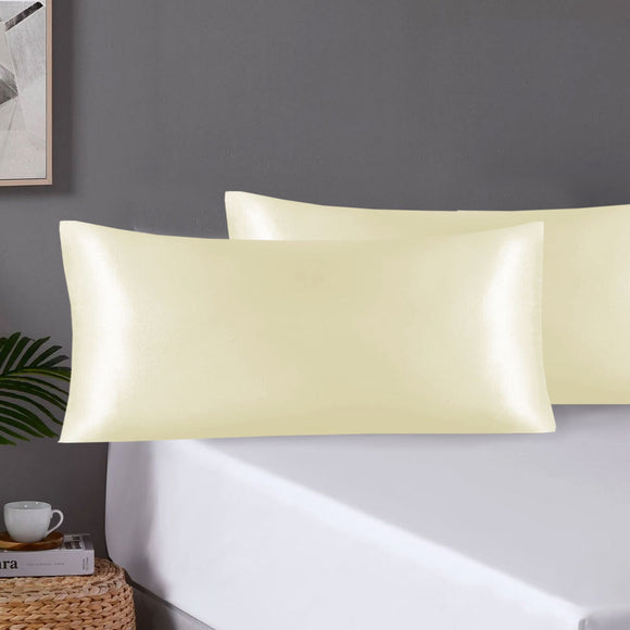 NNEDSZ Pair of King Satin Silk Pillowcases with Envelope Closure 51 x 102 cm Ivory