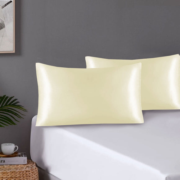 NNEDSZ Pair of Standard Satin Silk Pillowcases with Envelope Closure 51 x 76 cm Ivory