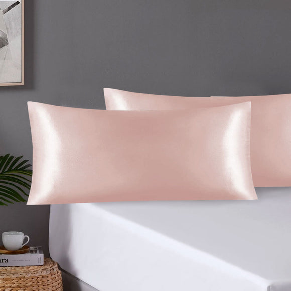 NNEDSZ Pair of King Satin Silk Pillowcases with Envelope Closure 51 x 102 cm Rose