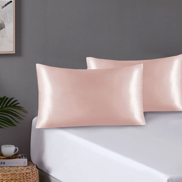 NNEDSZ Pair of Standard Satin Silk Pillowcases with Envelope Closure 51 x 76 cm Rose