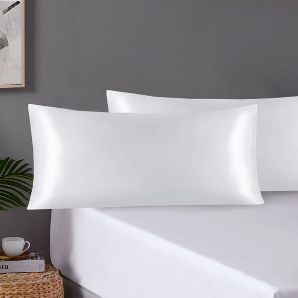 NNEDSZ Pair of King Satin Silk Pillowcases with Envelope Closure 51 x 102 cm White