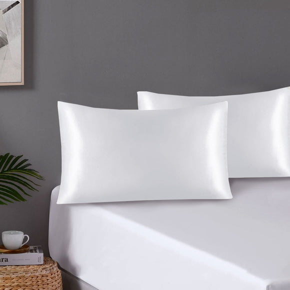 NNEDSZ Pair of Standard Satin Silk Pillowcases with Envelope Closure 51 x 76 cm White