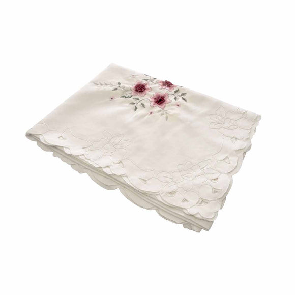 NNEDSZ Isadora Flowers Off White Embroidered Rectangular Tablecloth 180 x 275 cm