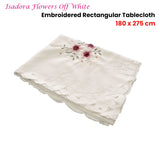 NNEDSZ Isadora Flowers Off White Embroidered Rectangular Tablecloth 180 x 275 cm
