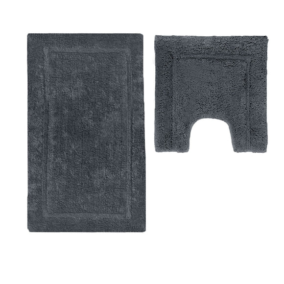 NNEDSZ 2200GSM 2 Pce Axel 100% Cotton Bath Mat Set Charcoal