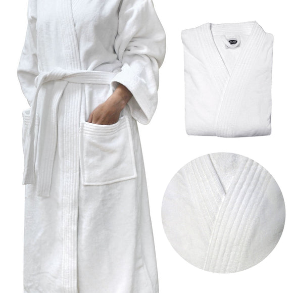 NNEDSZ Jason 400GSM White Cotton Velour Bath Robe Medium/Large