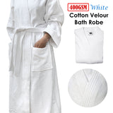 NNEDSZ Jason 400GSM White Cotton Velour Bath Robe Medium/Large