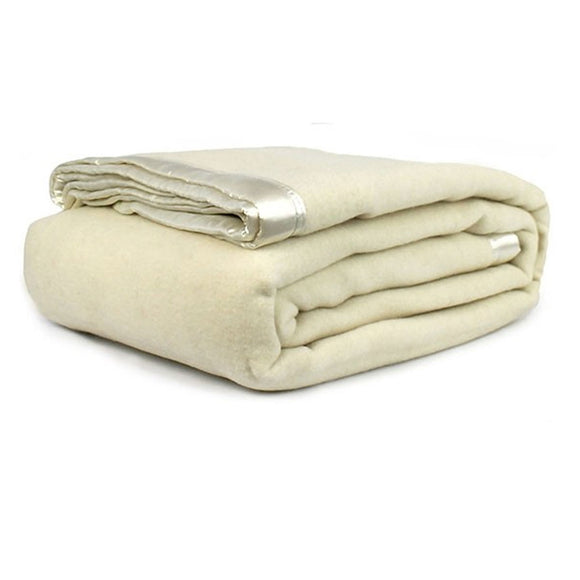 NNEDSZ Jason 400GSM Australian Washable Wool Blanket Ivory Single/Double