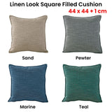 NNEDSZ Jason Linen Look Square Filled Cushion 44 x 44 + 1 cm Teal