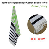 NNEDSZ Onkaparinga Rainbow Striped Fringe Cotton Beach Towel Green/Navy