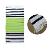 NNEDSZ Onkaparinga Rainbow Striped Fringe Cotton Beach Towel Green/Navy
