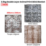 NNEDSZ 750gsm 3.5kg Double Layer Animal Print Faux Mink Blanket Queen 200x240 cm Wild Zebra