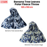 NNEDSZ 175GSM Banana Tree Leaves Printed Polar Fleece Throw Rug 120 x 150cm Sage