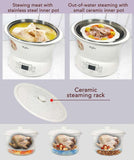NNEDSZ Kylin Electric Slow Cooker Stainless Steel Ceramic Pot Steamer 2.2L With 3 Containers