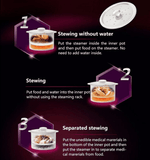 NNEDSZ Kylin Electric Slow Cooker Stainless Steel Ceramic Pot Steamer 2.2L With 3 Containers