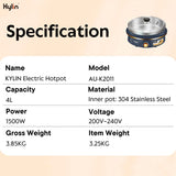 NNEDSZ Kylin Electric 1500W Hotpot with Stainless Steel Inner Pot 4L AU-K2011