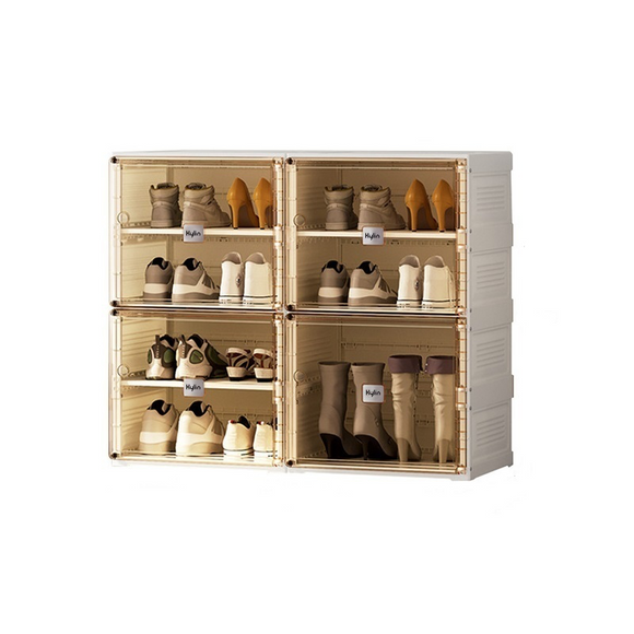 NNEDSZ Kylin Cubes Storage Folding Shoe Cabinet With 2 Column & 7 Grids & 4 Brown Door