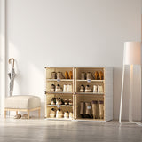 NNEDSZ Kylin Cubes Storage Folding Shoe Cabinet With 2 Column & 7 Grids & 4 Brown Door