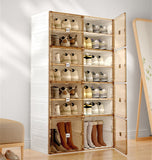NNEDSZ Kylin Cubes Storage Folding Shoe Cabinet With 2 Column & 7 Grids & 4 Brown Door