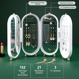 NNEDSZ Jewellery Storage Box Earrings Display Necklace Organizer 4 Doors Foldable Screen (Green)