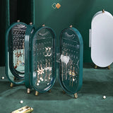 NNEDSZ Jewellery Storage Box Earrings Display Necklace Organizer 4 Doors Foldable Screen (Green)