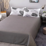 NNEDSZ Palm Leaves Pattern Aloe Cotton Flat Sheet Quilt Cover Pillowcases 4pcs Bedding Set (Double)