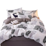 NNEDSZ Palm Leaves Pattern Aloe Cotton Flat Sheet Quilt Cover Pillowcases 4pcs Bedding Set (King)