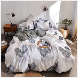 NNEDSZ Palm Leaves Pattern Aloe Cotton Flat Sheet Quilt Cover Pillowcases 4pcs Bedding Set (King)