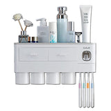 NNEDSZ Toothbrush Holders with 3-4 Cups Automatic Toothpaste Dispenser Kit(4 Cups 2 Drawer)
