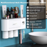 NNEDSZ Toothbrush Holders with 3-4 Cups Automatic Toothpaste Dispenser Kit(4 Cups 2 Drawer)