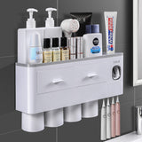 NNEDSZ Toothbrush Holders with 3-4 Cups Automatic Toothpaste Dispenser Kit(4 Cups 2 Drawer)