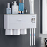 NNEDSZ Toothbrush Holders with 3-4 Cups Automatic Toothpaste Dispenser Kit(4 Cups 2 Drawer)