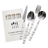 NNEDSZ 4 Piece Stainless Steel Pearl Handle Flatware Cutlery Set Come with Giftbox