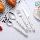 NNEDSZ 4 Piece Stainless Steel Pearl Handle Flatware Cutlery Set Come with Giftbox