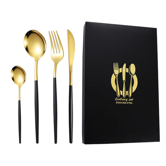 NNEDSZ 4 Pcs Set Stainless Steel Cutlery Set Spoon Fork Knife with Gift Box