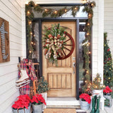 NNEDSZ Christmas Red Wooden Wheel Wreath Front Door Hanging Garland Wall Decor(30*30cm)