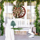 NNEDSZ Christmas Red Wooden Wheel Wreath Front Door Hanging Garland Wall Decor(30*30cm)