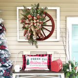 NNEDSZ Christmas Red Wooden Wheel Wreath Front Door Hanging Garland Wall Decor(30*30cm)