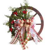 NNEDSZ Christmas Red Wooden Wheel Wreath Front Door Hanging Garland Wall Decor(40*40cm)