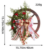 NNEDSZ Christmas Red Wooden Wheel Wreath Front Door Hanging Garland Wall Decor(40*40cm)