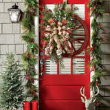 NNEDSZ Christmas Red Wooden Wheel Wreath Front Door Hanging Garland Wall Decor(40*40cm)