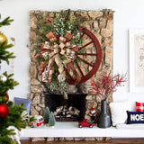 NNEDSZ Christmas Red Wooden Wheel Wreath Front Door Hanging Garland Wall Decor(40*40cm)