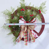 NNEDSZ Christmas Red Wooden Wheel Wreath Front Door Hanging Garland Wall Decor(40*40cm)